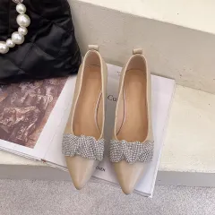 Top Layer Cowhide Pointed Toe Fashion Single Shoes Women - Apricot - View 1