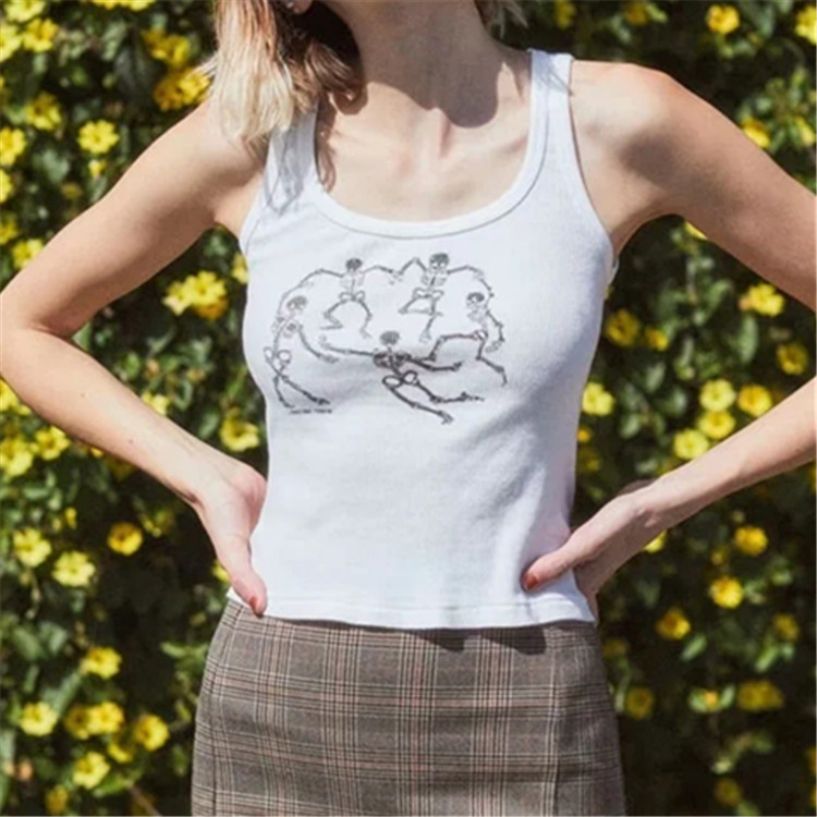 Women's Skull Printed Thread Cotton Outer Vest