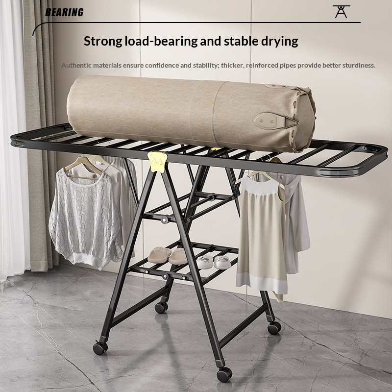 1.7-meter Gun Gray - Double-layer Air DryingFolding Clothes Rack Balcony Household Movable Indoor Clothes Rack Multifunctional Blanket Drying Tool Floor Drying Rack 3