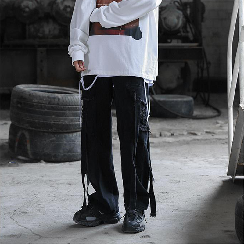 Loose Wide-leg Streamer High Street Oversize Jeans