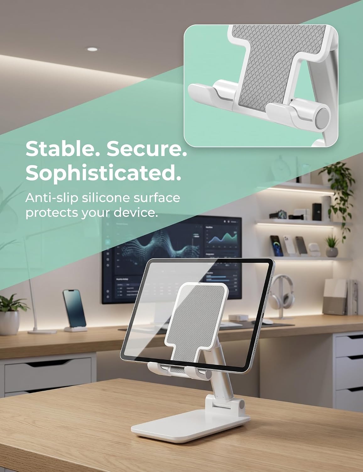 Phone Stand For Desk, Adjustable Cell Phone Holder For IPhone And Smartphones, Desktop Stand For Home, Office And Viewing 2