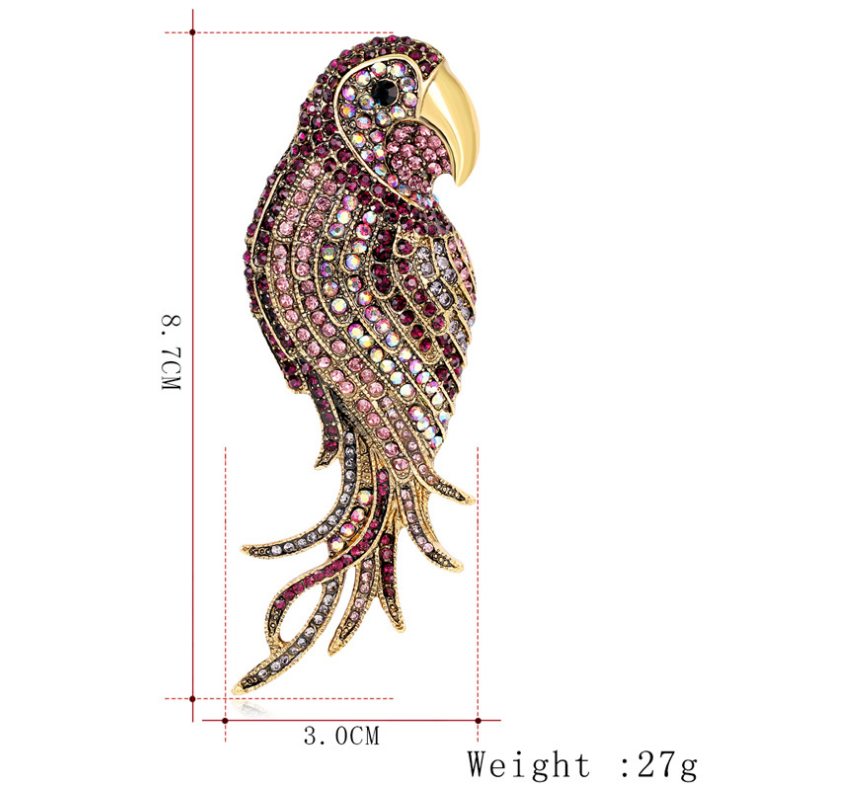 Title 1, Modieuze papagaai broche met gekleurde diamanten
