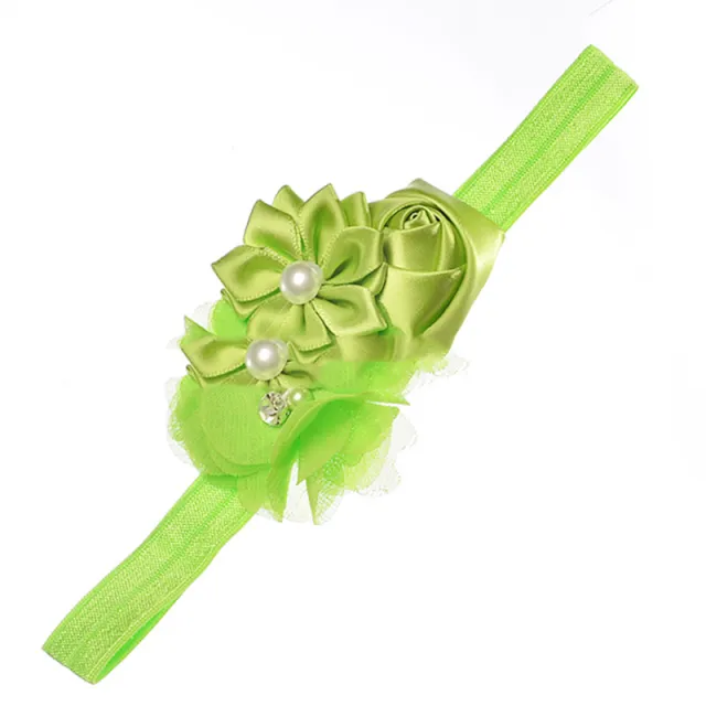 Pearl Chiffon Frayed Multi angle Flower Combo Hair Band European And American Baby Elastic Headband Green - Shop at LoveMi