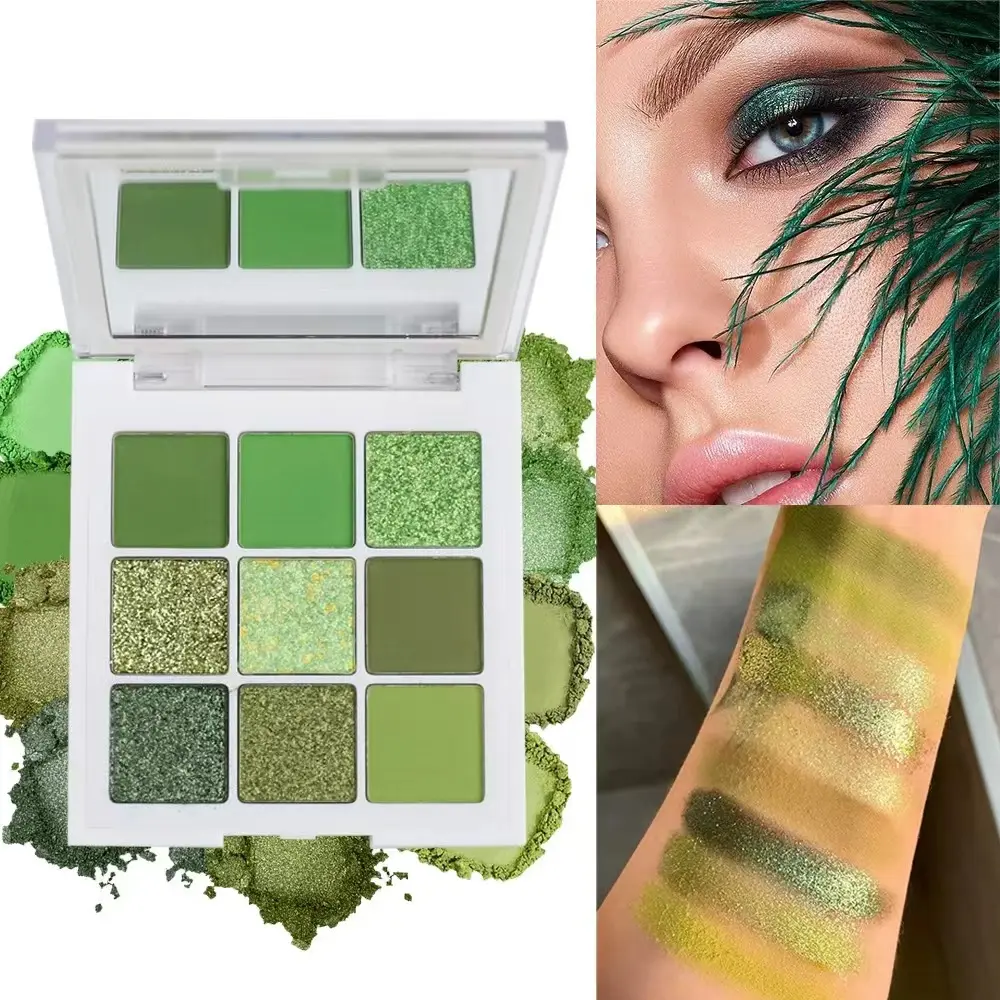 9 Colors Green Eyeshadow Palette, Neutral Matte