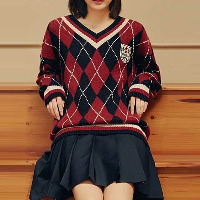 New Product Wholesale Diamond Sweater Women's V-neck Pullover