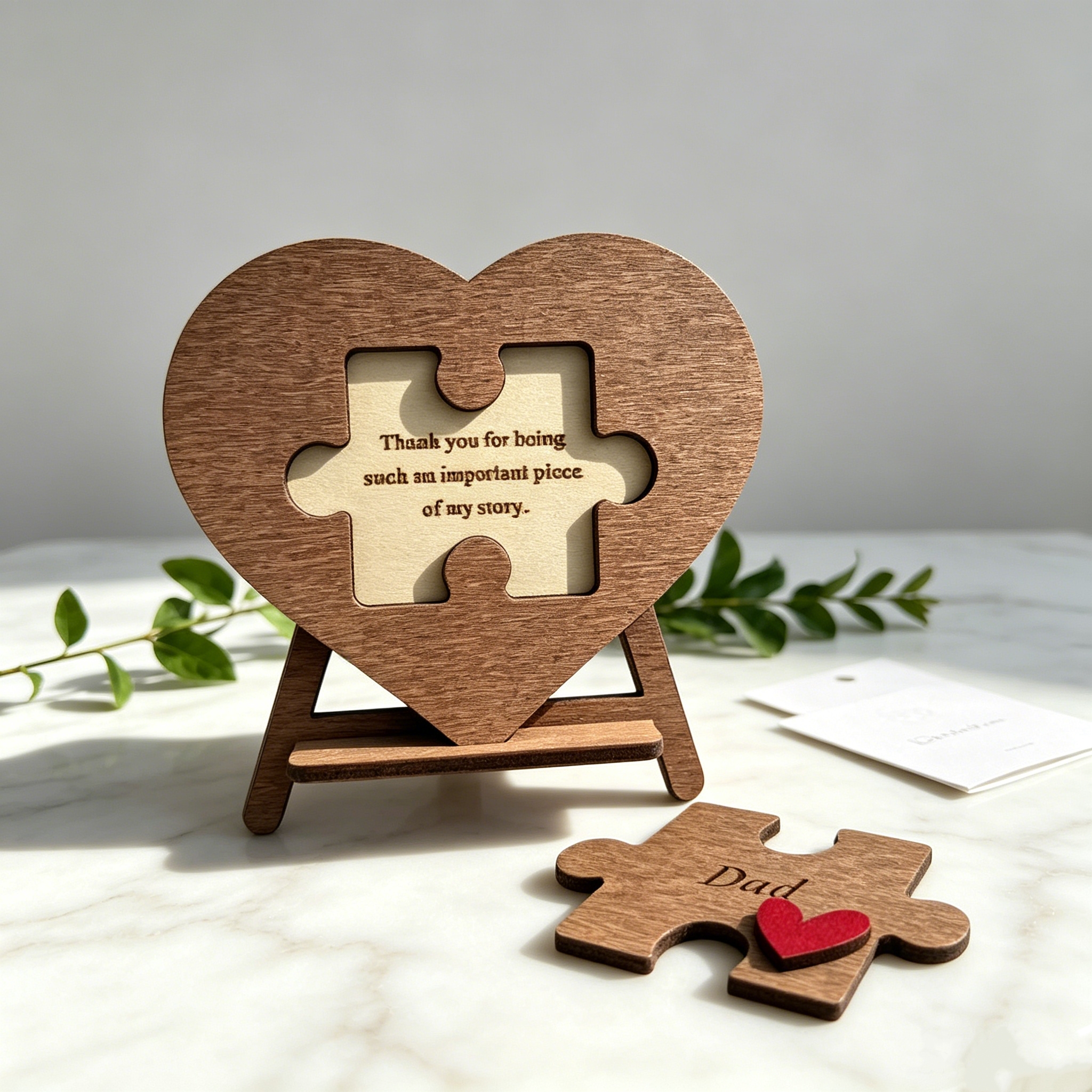 Wooden Heart Puzzle Sign For Dad, Father's Day Gift Engraved Wood Heart Puzzle Desk Decor Thank You Dad Keepsake Ornament