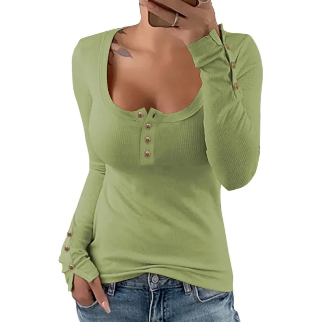Solid Color Slim Square Neck Knitted T shirt For Women Lc2513783109 - Shop at LoveMi