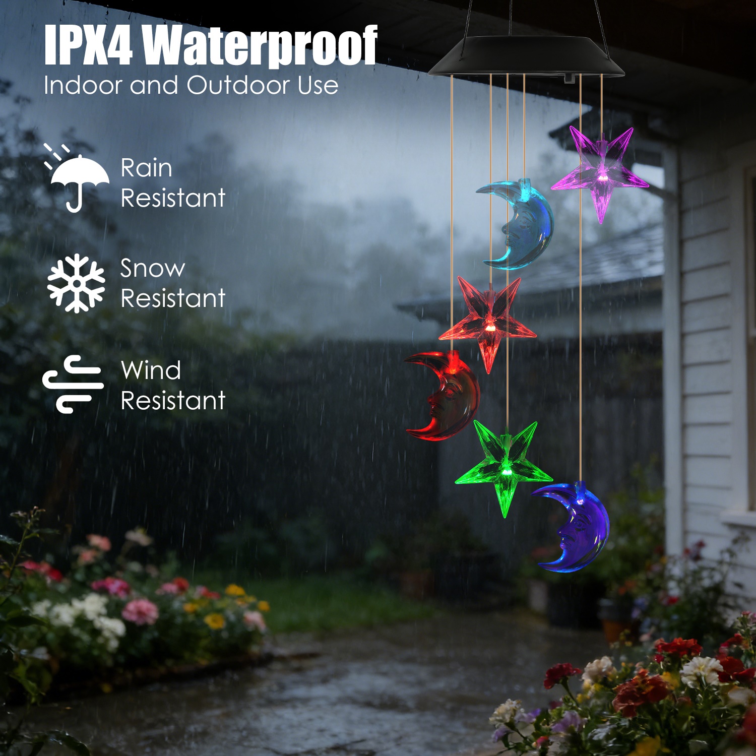 1Pc 2Pc Quantity Options Solar Moon And Star Wind Chime 7 Color Changing Wind Chime For Outside IPX4 Waterproof Outdoor Garden Yard Decor — foto 3