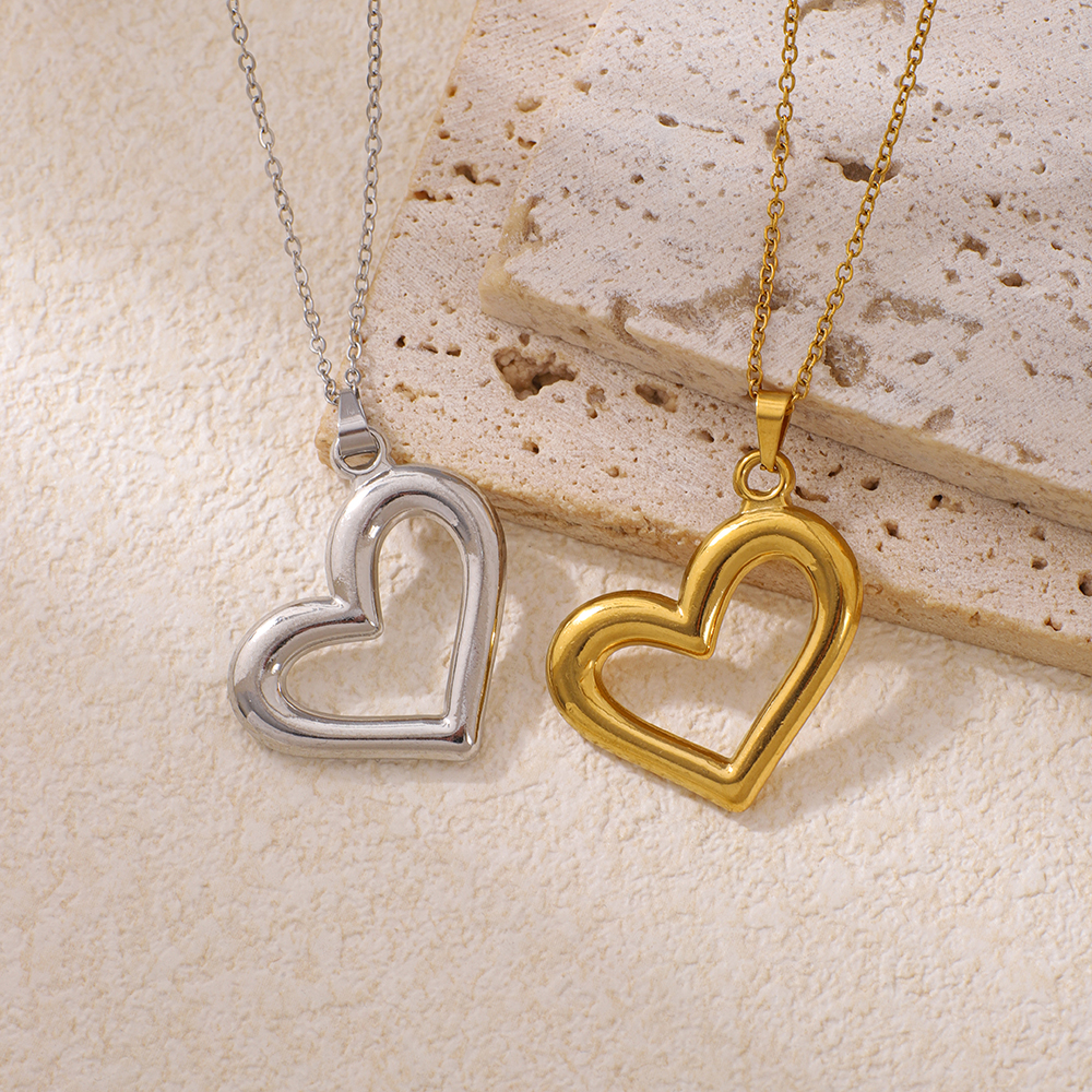 Stainless Steel Hollow-out Heart-shaped Pendant Necklace