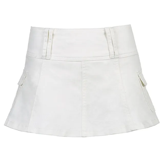 Solid Denim Fashion Pleated Skirt White - Shop at LoveMi