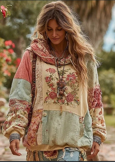 Vintage Hooded Jacket Versatile Lace-up Printed Sweatshirt