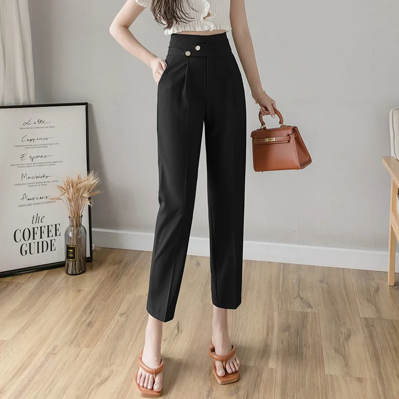 Small Feet Harem Pants Drape Straight-leg Pants - Black
