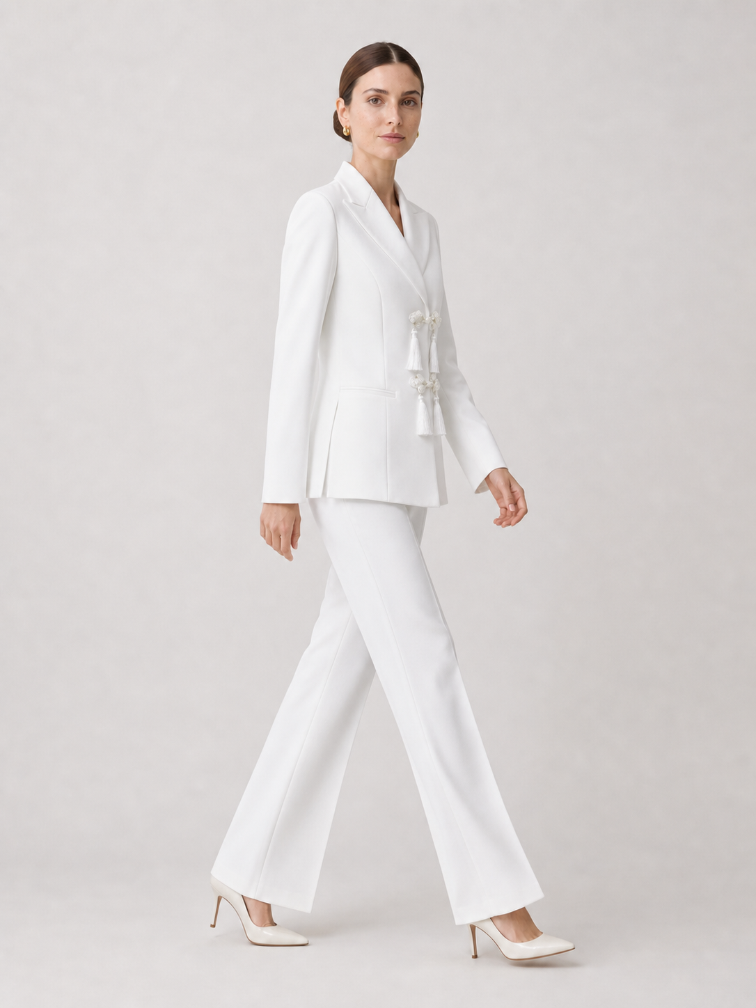 Women Blazers Suit Set With Chinese Knot Tassel