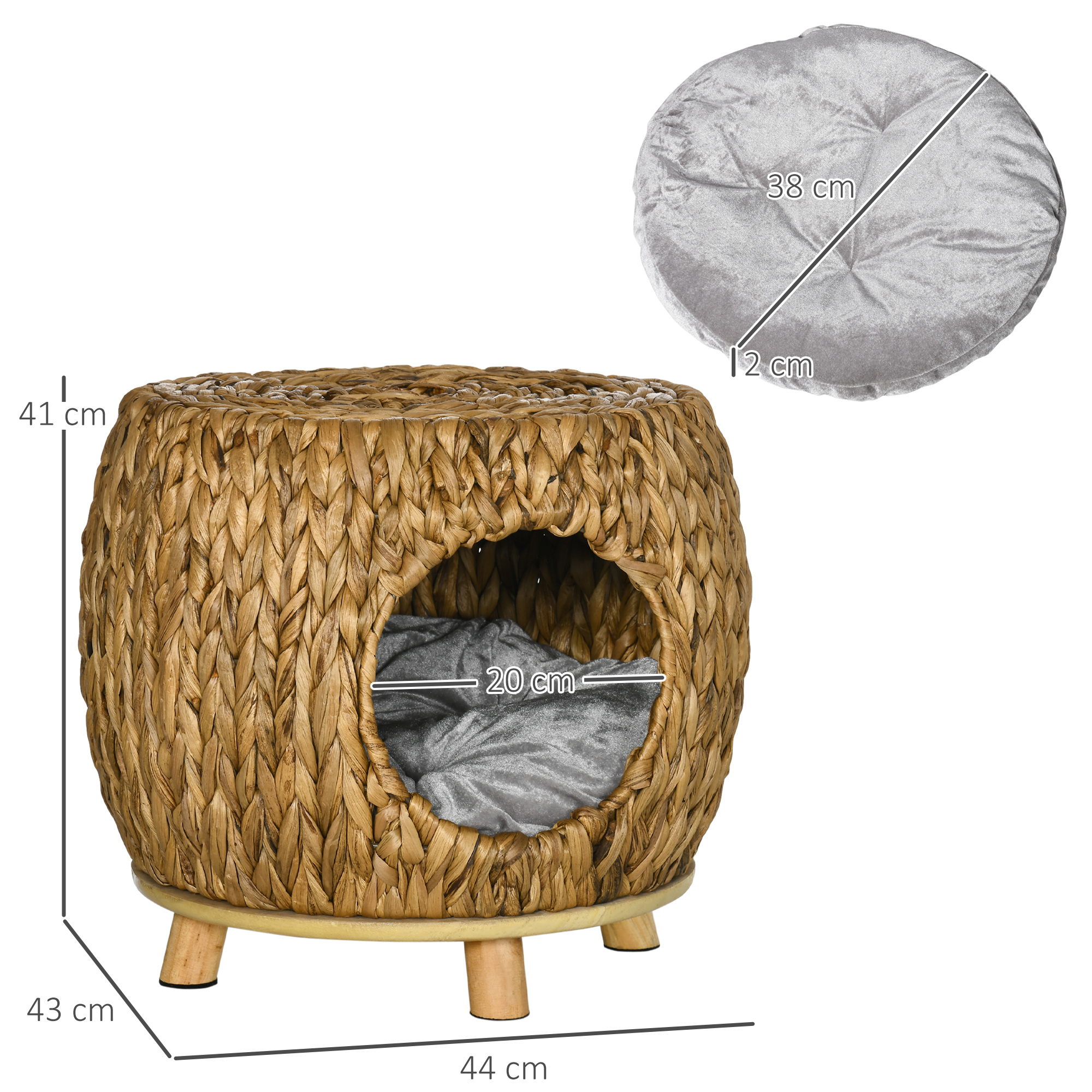 Wicker Cat Bed House Stool With Washable Cushion, 44 X 43 X 41cm — image 6