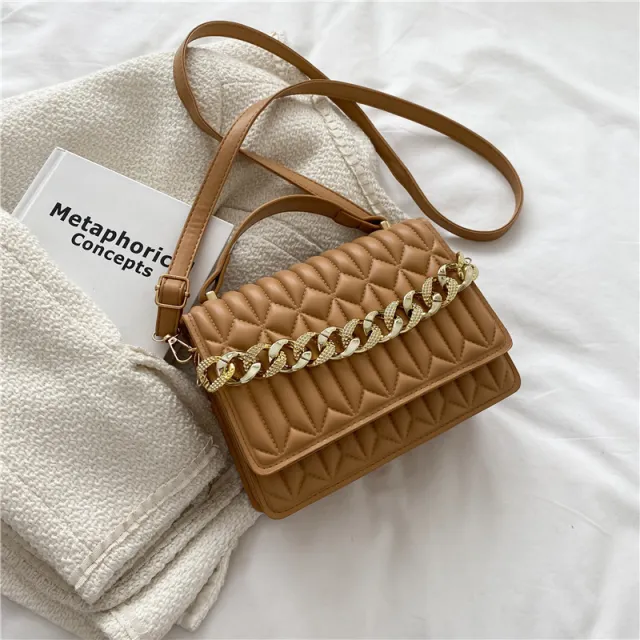 Fashion Rhombic Chain Slung One Shoulder Bag Khaki - Shop at LoveMi