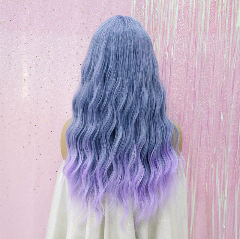 Qi Bangs Purple Silk Gradual Change Chemical Fiber Wig — foto 6