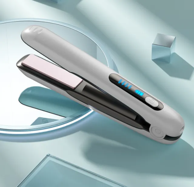Wireless Hair Straightener Flat Iron Mini 2 IN 1 Roller USB 5000mAh Max 200 Degree Portable Cordless Curler 4 Levels Dry And Wet Uses White - Shop at LoveMi