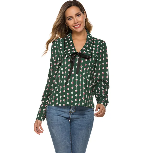 Versatile Printed Long Sleeved Loose Fitting Top Green - Shop at LoveMi