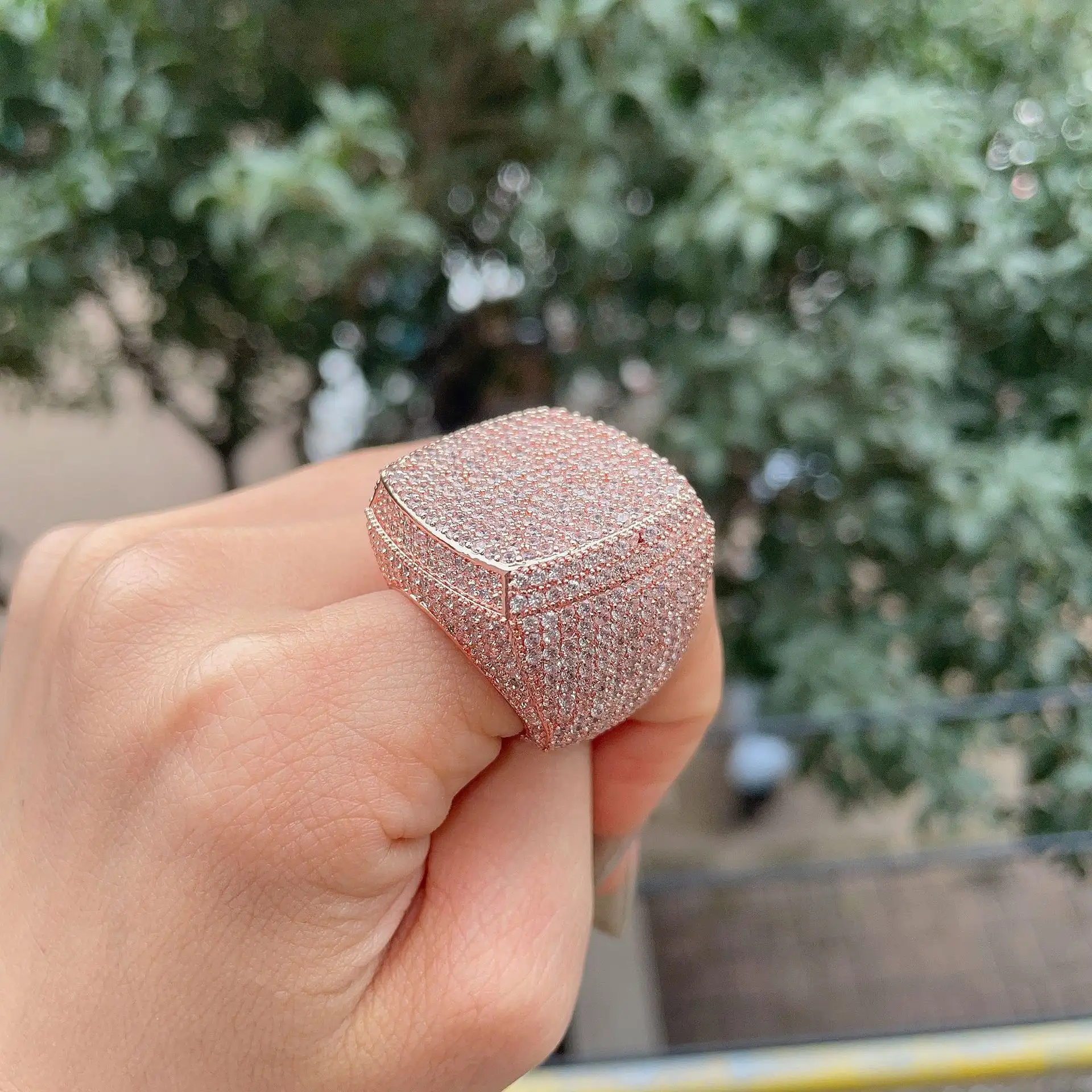 Hip-hop Men's Diamond Square Ring In Europe And America