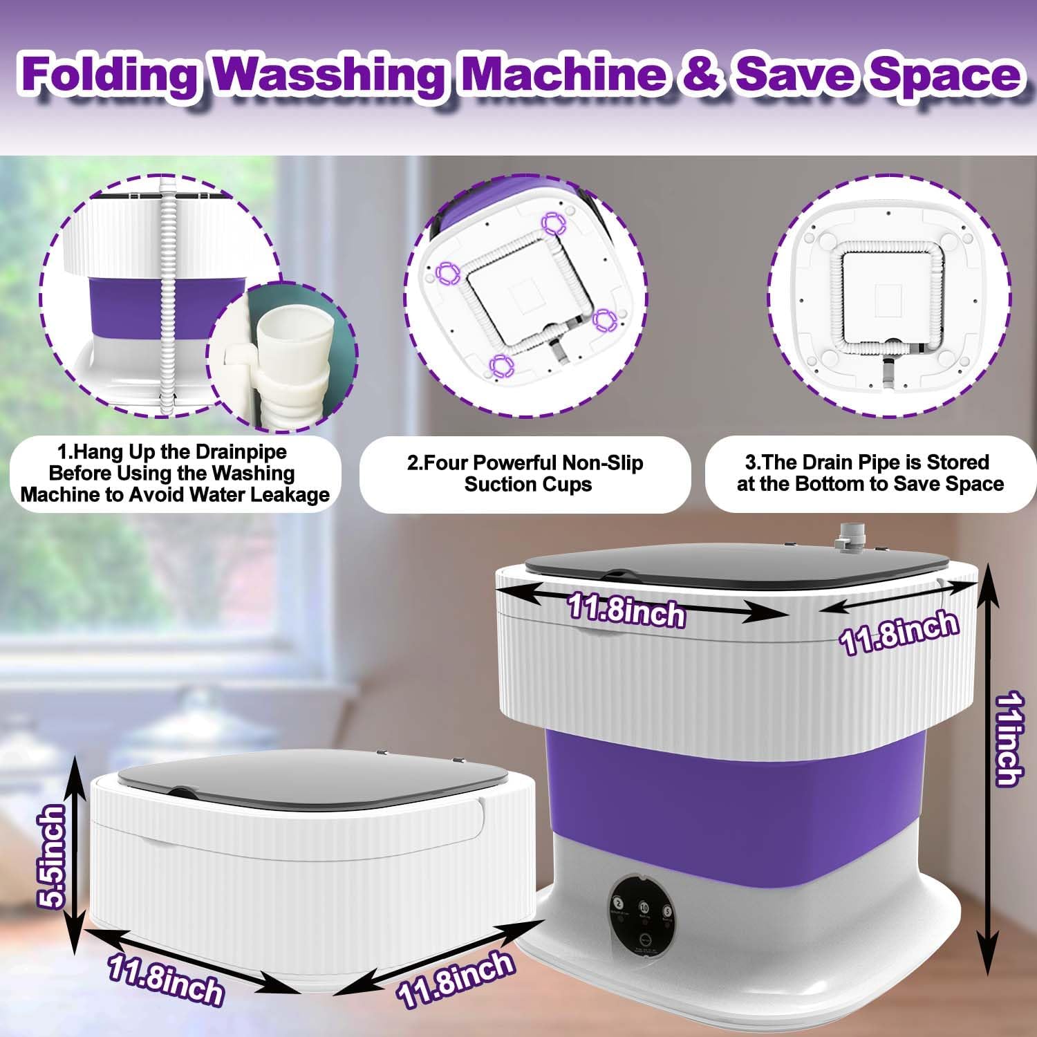 Portable Washing Machine, 10L, Foldable Washer. Portable washing machine,10L, Foldable Washer,3 Modes Deep Cleaning of Underwear, Baby Clothes and Other Small Clothes. Suitable for Apartments, Hotel, Camping, Dormitories and Travel. Portable Folding: Smal