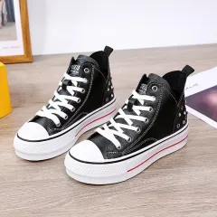 New Lace-up Rivet Women's Flat Bottom Shoes - Black - View 1