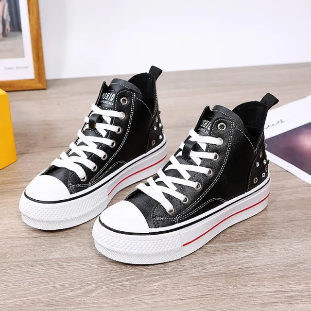 New Lace up Rivet Women's Flat Bottom Shoes Black - Shop at LoveMi