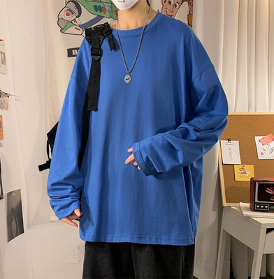 Loose Large Version Couple Solid Color Round Neck Long Sleeves