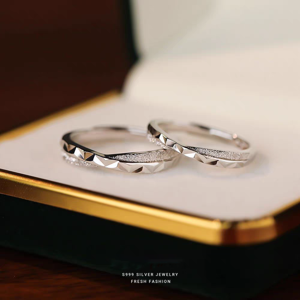 1 Pair 999 Sterling Silver Star & Sea Twisted Couple Rings, Minimalist Romantic Promise Rings, Ideal Valentine's Day Gift For Lovers