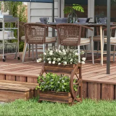 Wooden Wagon Planter Box, 2-Tier Raised Garden Bed, For Vegetables Flowers Herbs - Carbonized - View 1