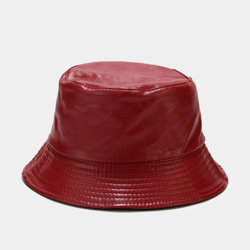 Leather Double-sided Fisherman Hat - Wine