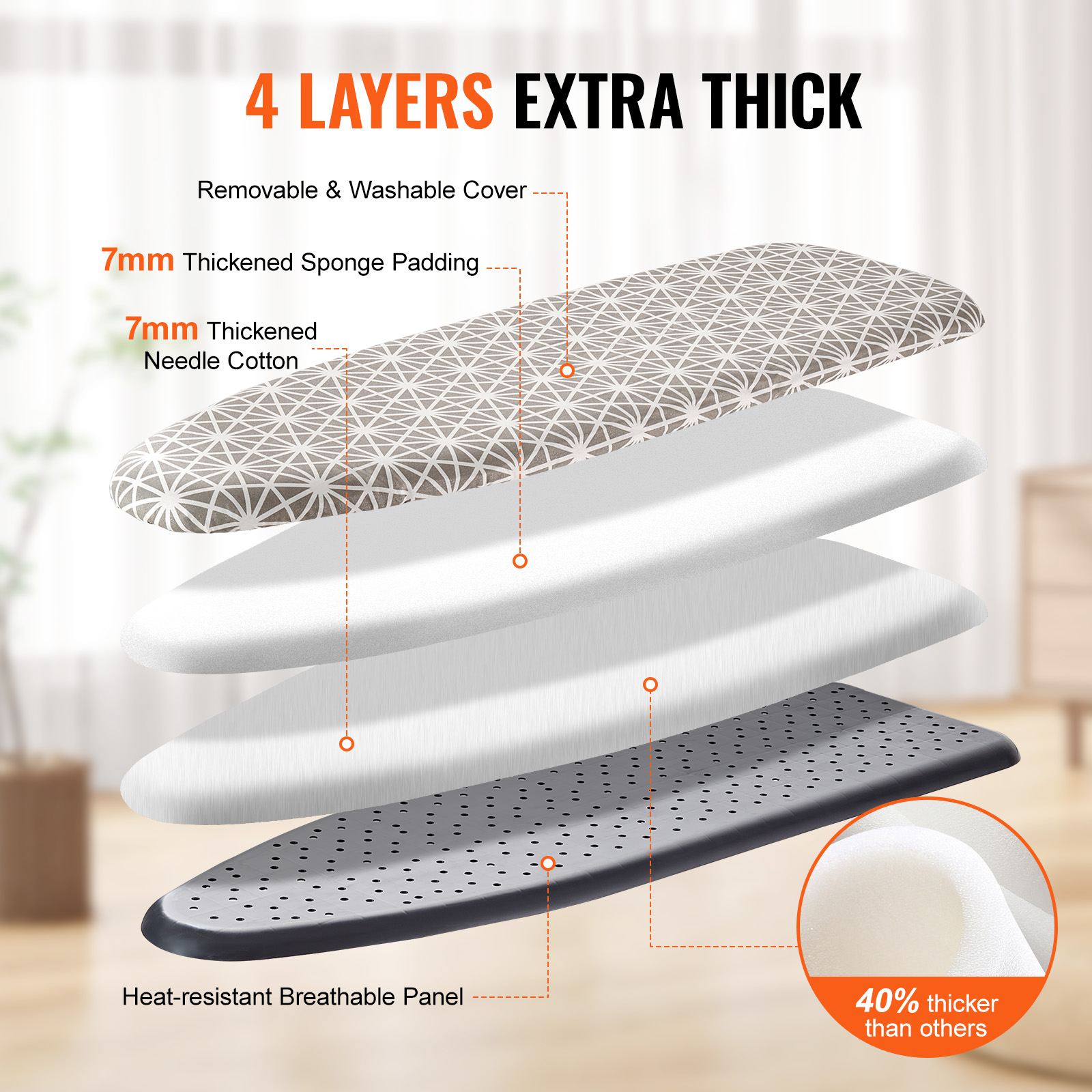 VEVOR Ironing Board With Large 51 X 13 Ironing Surface, Thickened 4 Layers Iron Board With Heat Resistant… image 2
