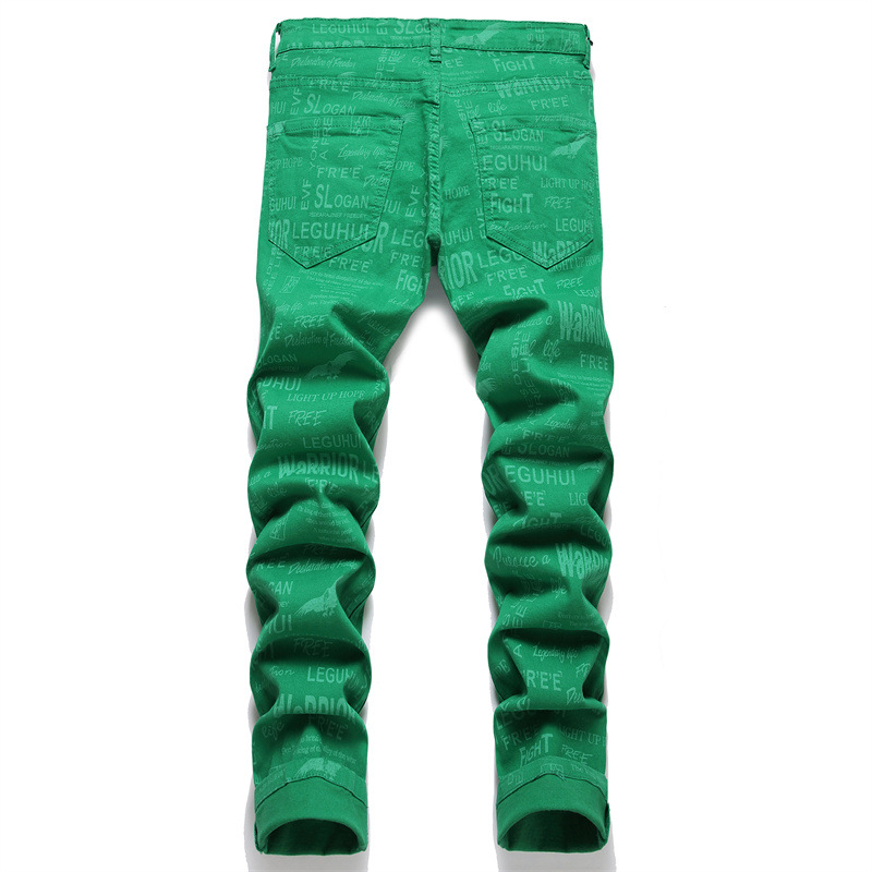 Jeans Digital Printing Green Fashion Middle Waist