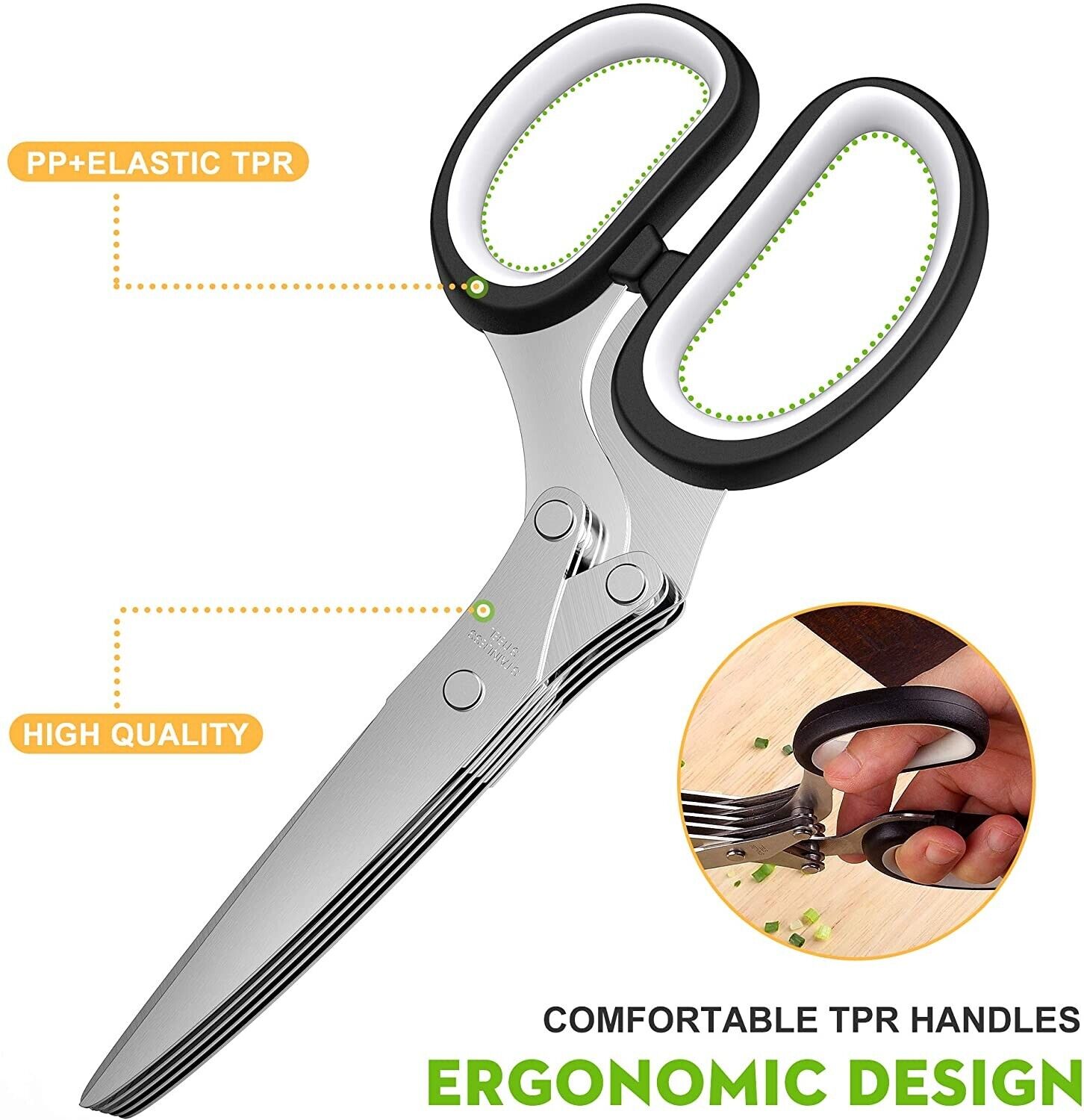 Multi-blade Stainless Steel Herb Scissors. we ship only inside the US, USPS First Class Package 2 Day Handling , 2-5 Day Shipping. Herb Cutter Scissors 5 Blade Scissors Kitchen Multipurpose Cutting Shear with 5 Stainless Steel Blades & Safety Cover & Clea