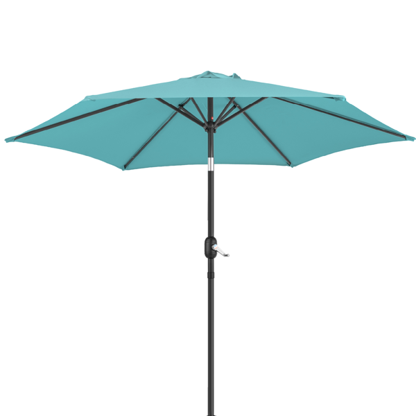 9ft Patio Umbrella, Outdoor Market Umbrella With Push Button Tilt, Crank Handle, 6 Sturdy Iron Ribs, UPF Waterproof Polyester Canopy, KD Design For Garden, Deck, Backyard, Poolside, Sky Blue - Image 8