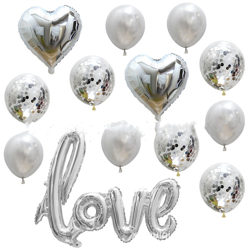 Large One piece Love Confession Aluminum Sequined Balloon Combo Set Silver - Shop at LoveMi