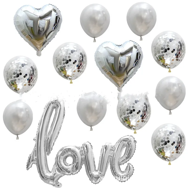 Large One-piece Love Confession Aluminum Sequined Balloon Combo Set - Silver