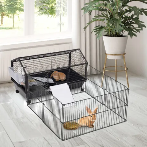 Small Animal Play Fence Cage With Rolling Casters, Water