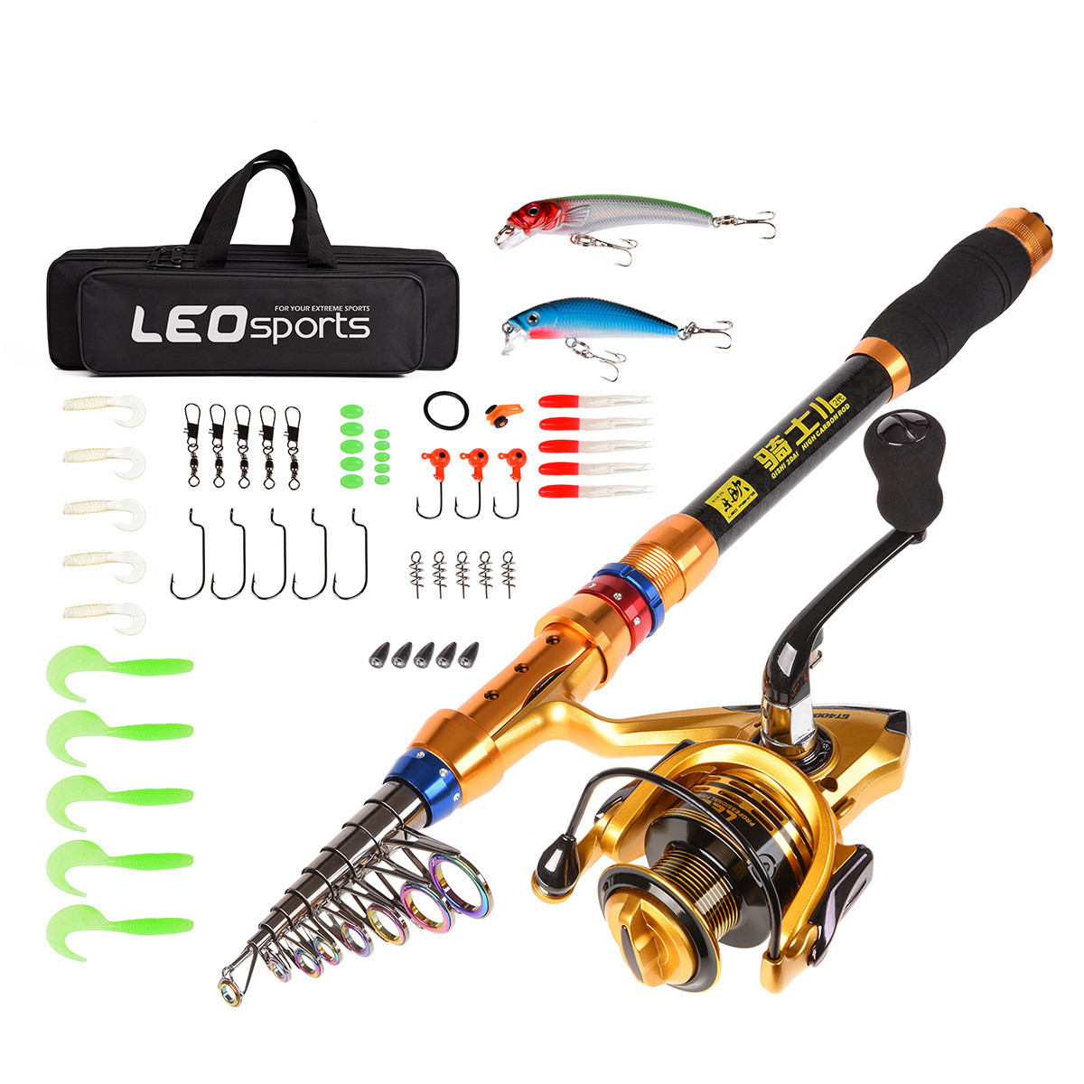 Telescopic fishing rod combo and reel complete kit (4pcs