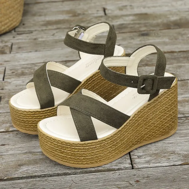 Wedge Sandals For Women Summer Casual Non slip Cross strap Platform Shoes With Hemp Heels Shoes Green - Shop at LoveMi