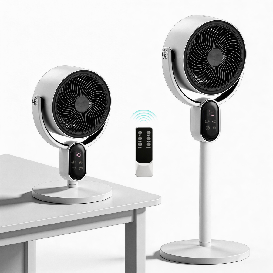 Air Circulator Fan, 110V 40W Standing Desk 2-in-1 Fan With Remote, LED Display, 3 Speeds & 12H Timer, Auto Horizontal Oscillation, Vertical Manual Adjustment