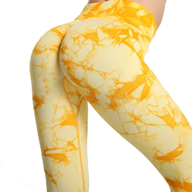 Tie Dye Butt Lift Sweatpants Yoga Pants For Ladies Yellow - Shop at LoveMi