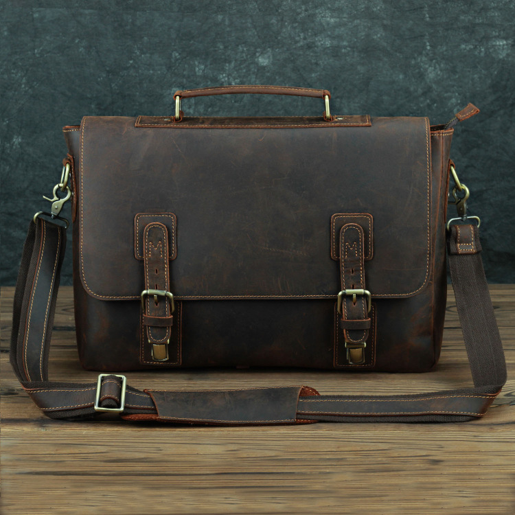 Retro First Layer Cowhide One shoulder Messenger Bag Brown - Shop at LoveMi