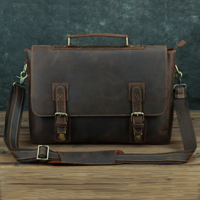 Retro First Layer Cowhide One shoulder Messenger Bag Brown - Shop at LoveMi