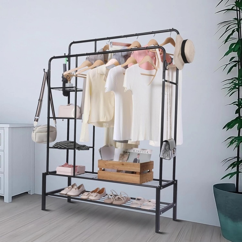 Heavy Duty Clothes Rail Load Sturdy Clothes Rack With Shelfs & Shoe Rack 5