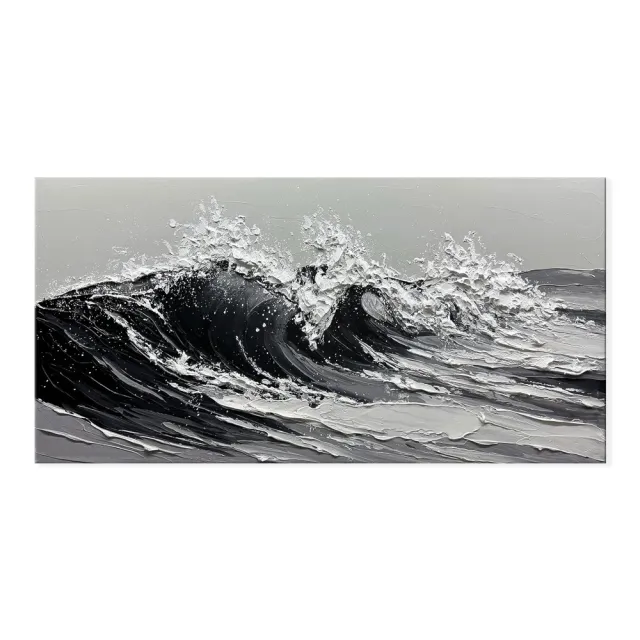 Large Gray And White Seawaves Seascape Oil Painting On Canvas Handmade Black Texture Knife Thick Wall Art For Home Living Room Decor Mural Withou... Without Inner Frame - Shop at LoveMi