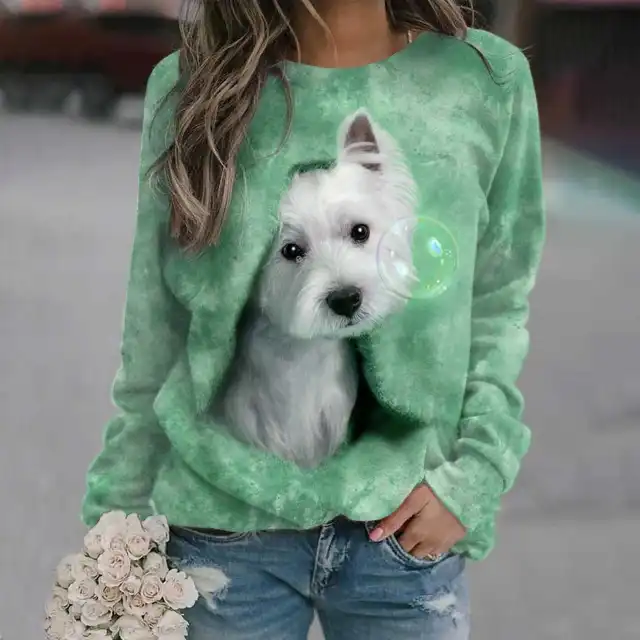 3D Round Neck Fashionable Sweater For Women Green - Shop at LoveMi