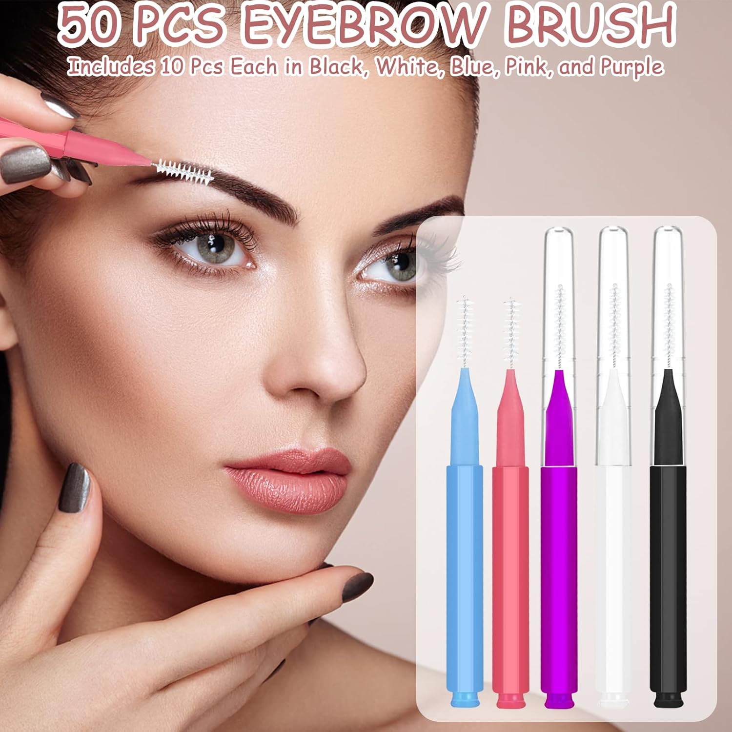 20 50 80 Pcs Micro Eyebrow & Lash Brush Set With Caps. Multifunctional For Brow Lamination, Extensions & Makeup. Includes Spoolies & Angled Brushes In 5 Colors. Ideal For Pros, Beginners & Tr