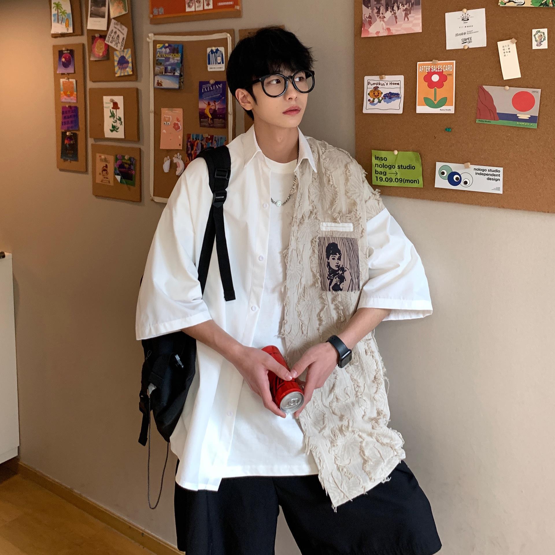 Men's Fashionable Splicing Short Sleeve Shirt