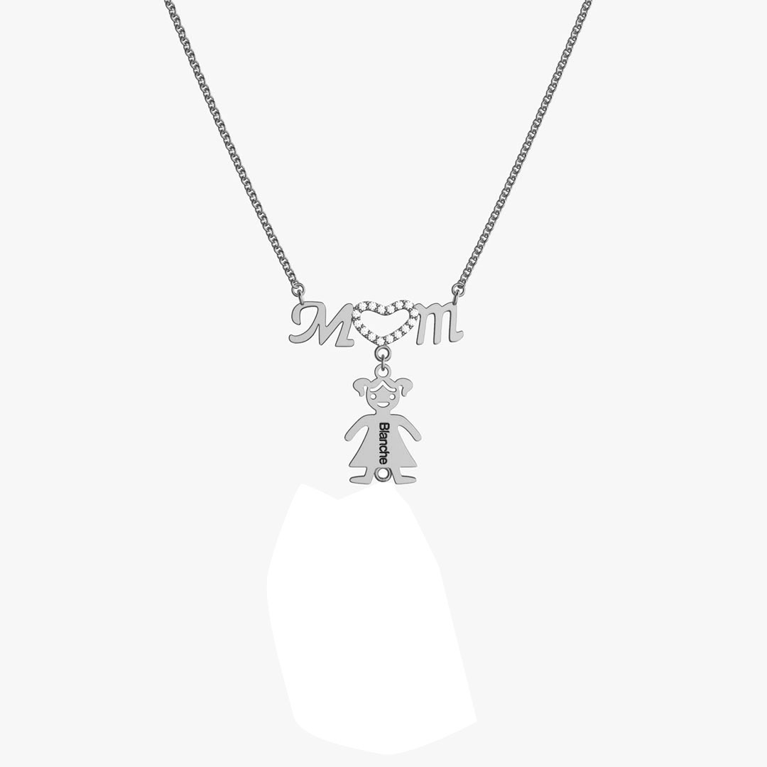 Stitching And Engraved Name MOM Doll Diamond Necklace With Clavicle Chain