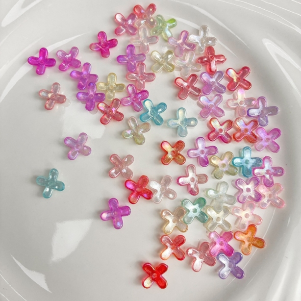 Luminous Glow-in-the-Dark 4-Petal Acrylic Flower Beads, Two-Tone Fine Glitter Center-Hole Charms For DIY Hanfu Hairpin Flower Bases.